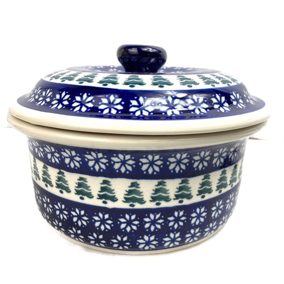 Polish Pottery, hand crafted and painted, 1 quart dish with cover - Picture 1 of 5